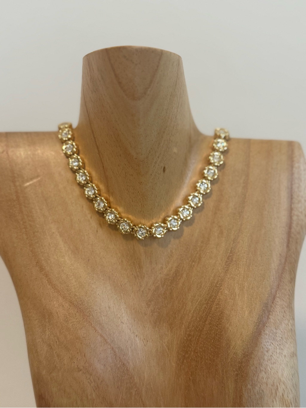 D’orlan Vintage Gold Crystal Tennis Necklace With Flower Motif